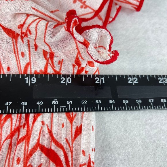 Vintage SUNNY SOUTH Womens 14 Red White Floral Flutter Sleeve Hawaiian Blouse - Picture 8 of 9